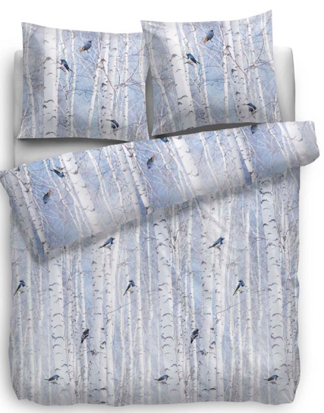 dekbedovertrek flanel Swift,HNL,litsjumaux,blauw,vogels,berk